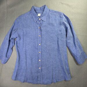 Jill McGowan Shirt Womens XL Blue Linen Button Up 3/4 Sleeve Top Classic Office